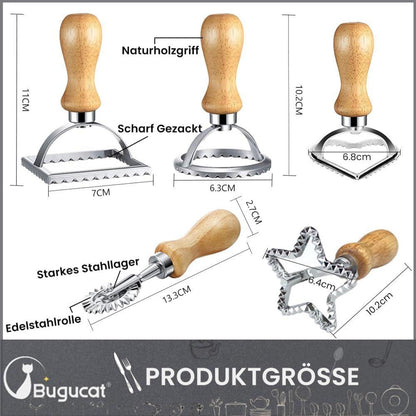 Bugucat Ravioli Ausstechformen Set mit Holzgriff - 5-teilig