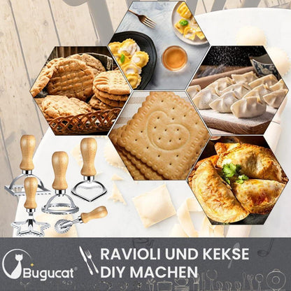 Ravioli Ausstechformen Set 5-teilig mit Holzgriff und geriffelter