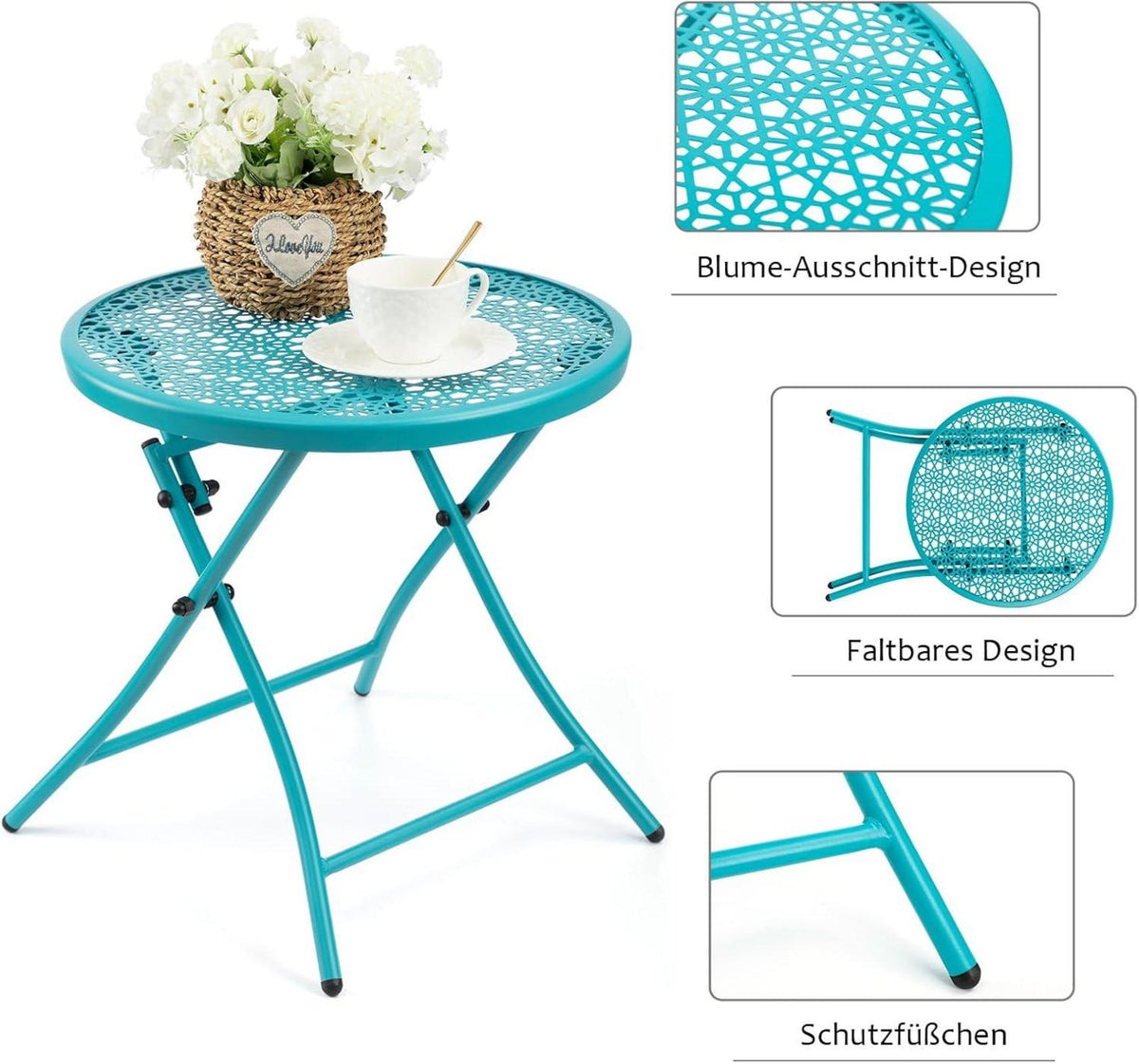 Faltbarer Outdoor Beistelltisch Metall Blau Rostfrei Terrasse