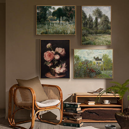 Vintage Leinwandbilder mit Rahmen Holz Wandbilder Claude Monet Rose