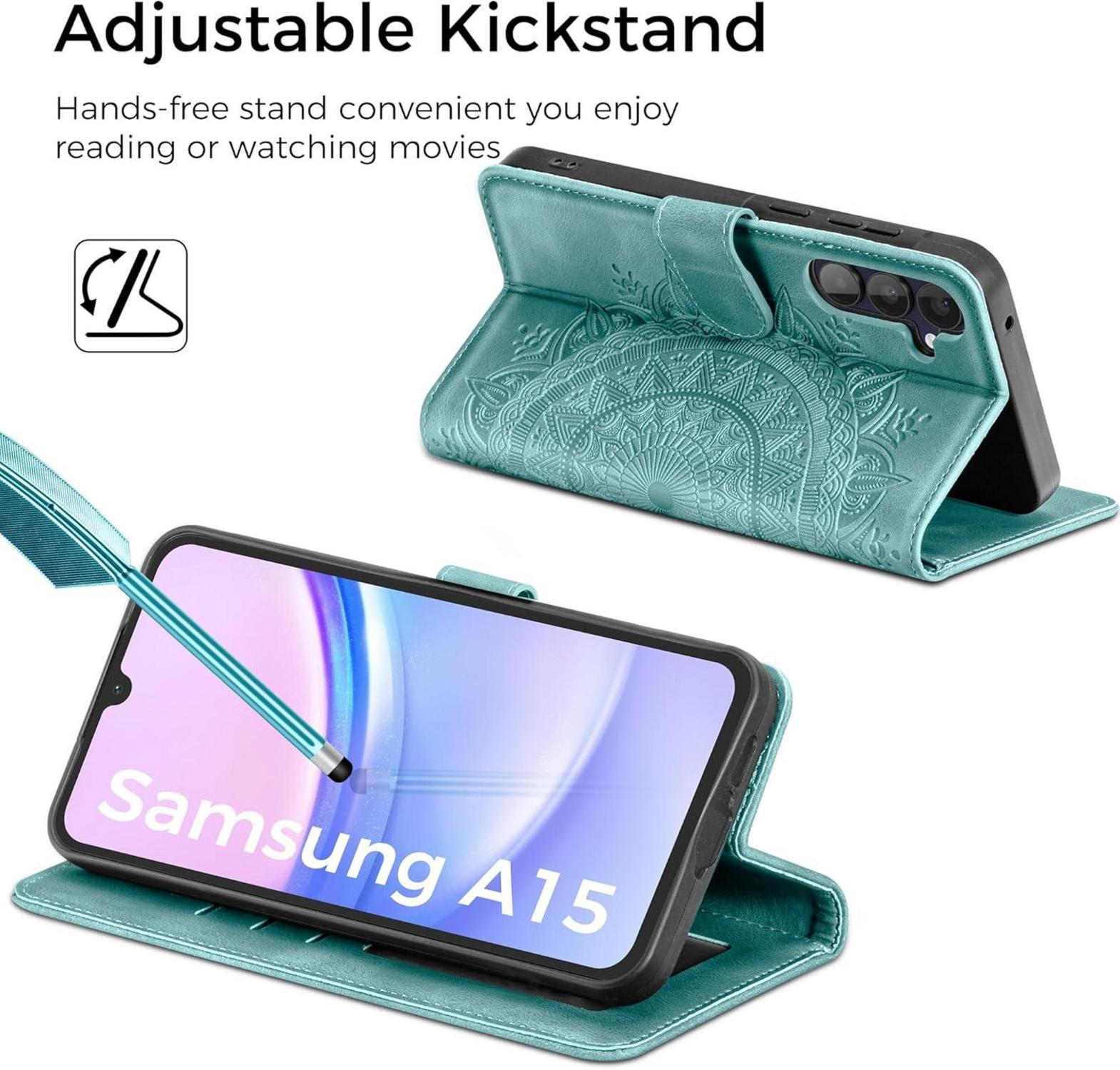 Samsung Galaxy A15 5G/4G Leder Flip Wallet Hülle Grün