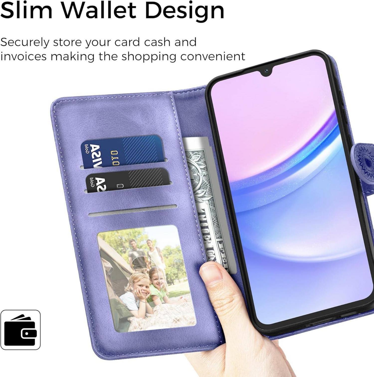 Samsung Galaxy A15 5G Leder Flip Wallet Hülle Lila