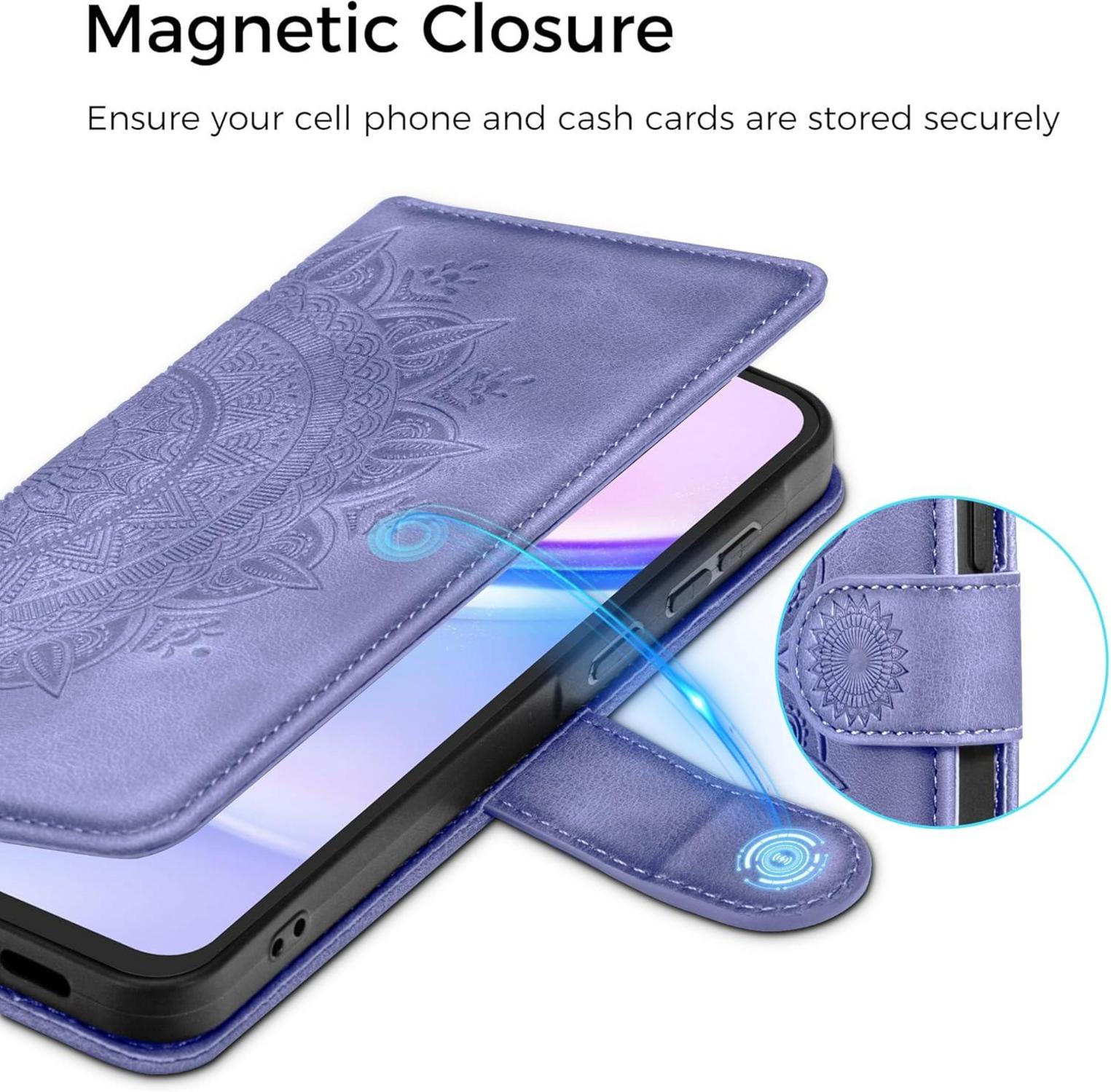 EASDNB Samsung Galaxy A15 5G/4G Leder Flip Wallet Case Lila