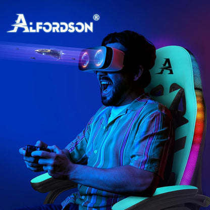 Gaming Stuhl mit LED RGB Beleuchtung und Massagefunktion, Cyan