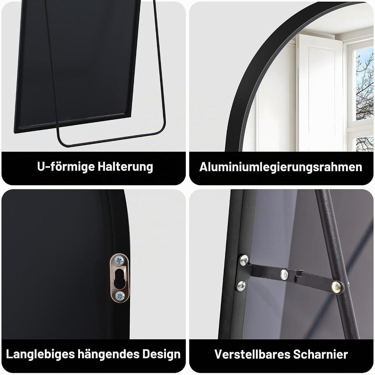 Großer Standspiegel 192x85cm mit schwarzem Rahmen – Wand & Boden