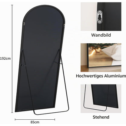 Großer Standspiegel 192x85cm mit schwarzem Rahmen – Wand & Boden