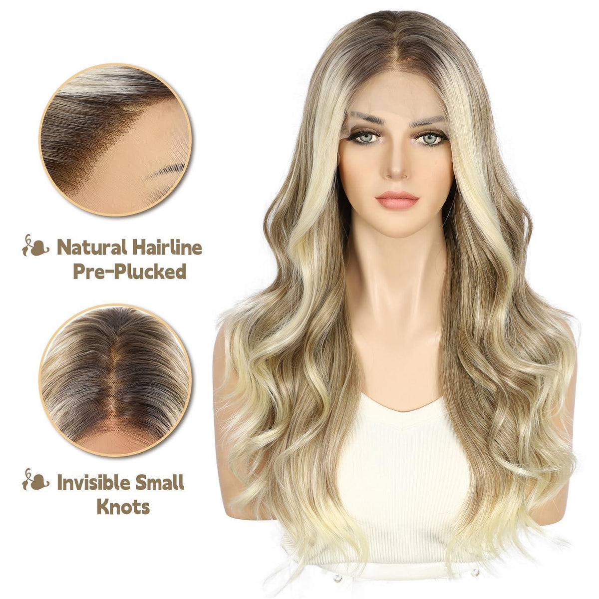 Blonde Körperwelle Lace Front Perücke 22 Zoll Synthetisch