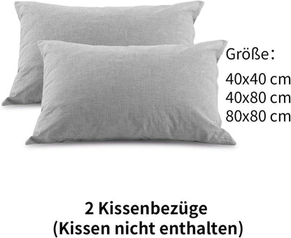 2er Set Kissenbezug 40x70cm Grau Baumwolle Reißverschluss Oeko-TEX