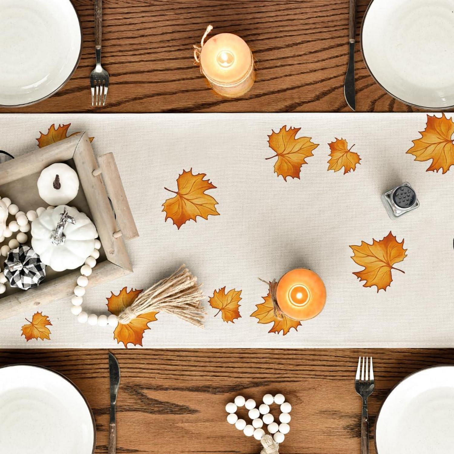 Artoid Mode Herbst Tischläufer Kürbisse Ahornblätter 40x100 cm Beige