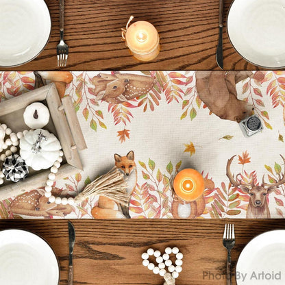 Artoid Mode Herbst Tischläufer Eichhörnchen Vögel Blätter 40x140cm Beige