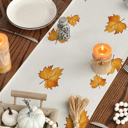 Herbst Tischläufer Ahornblätter Kürbisse 40x240 cm Beige