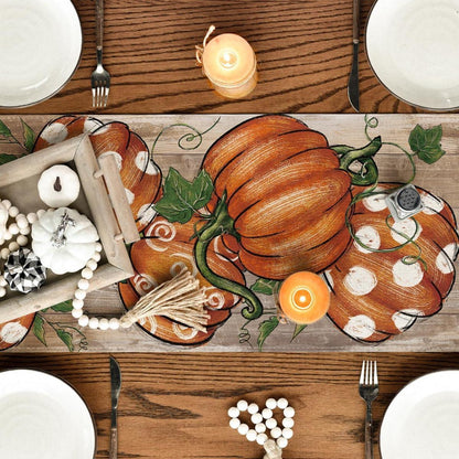 Artoid Mode Planken DREI Kürbisse Blätter Herbst Tischläufer 40x140 cm Braun