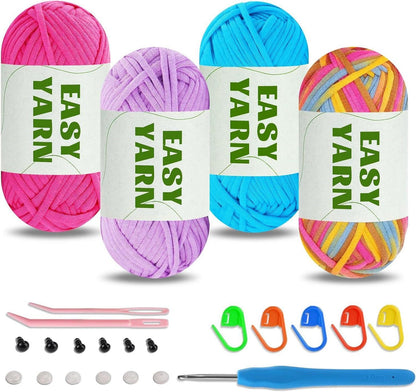 4er Set Easy Yarn Häkelgarn für Anfänger in Regenbogenfarben