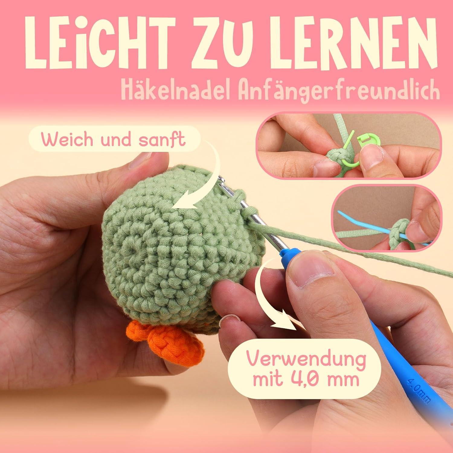 4er Set Easy Yarn Häkelgarn Anfänger Wolle mit Zubehör Lila Rosa Blau Rot