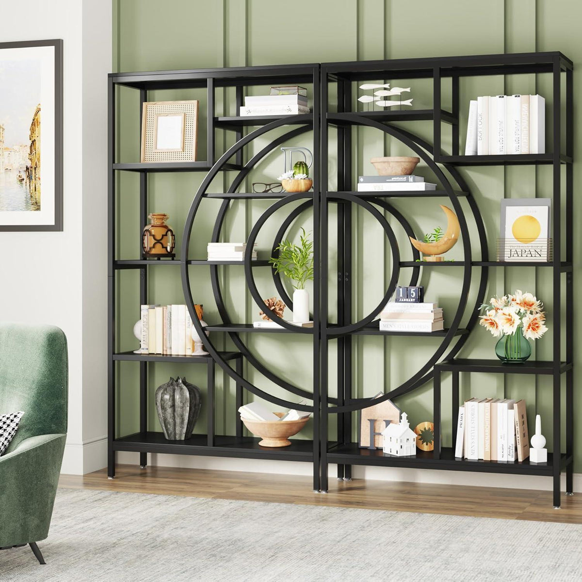 Industrielles Bücherregal 179cm – Geometrisches Regal mit Metallrahmen