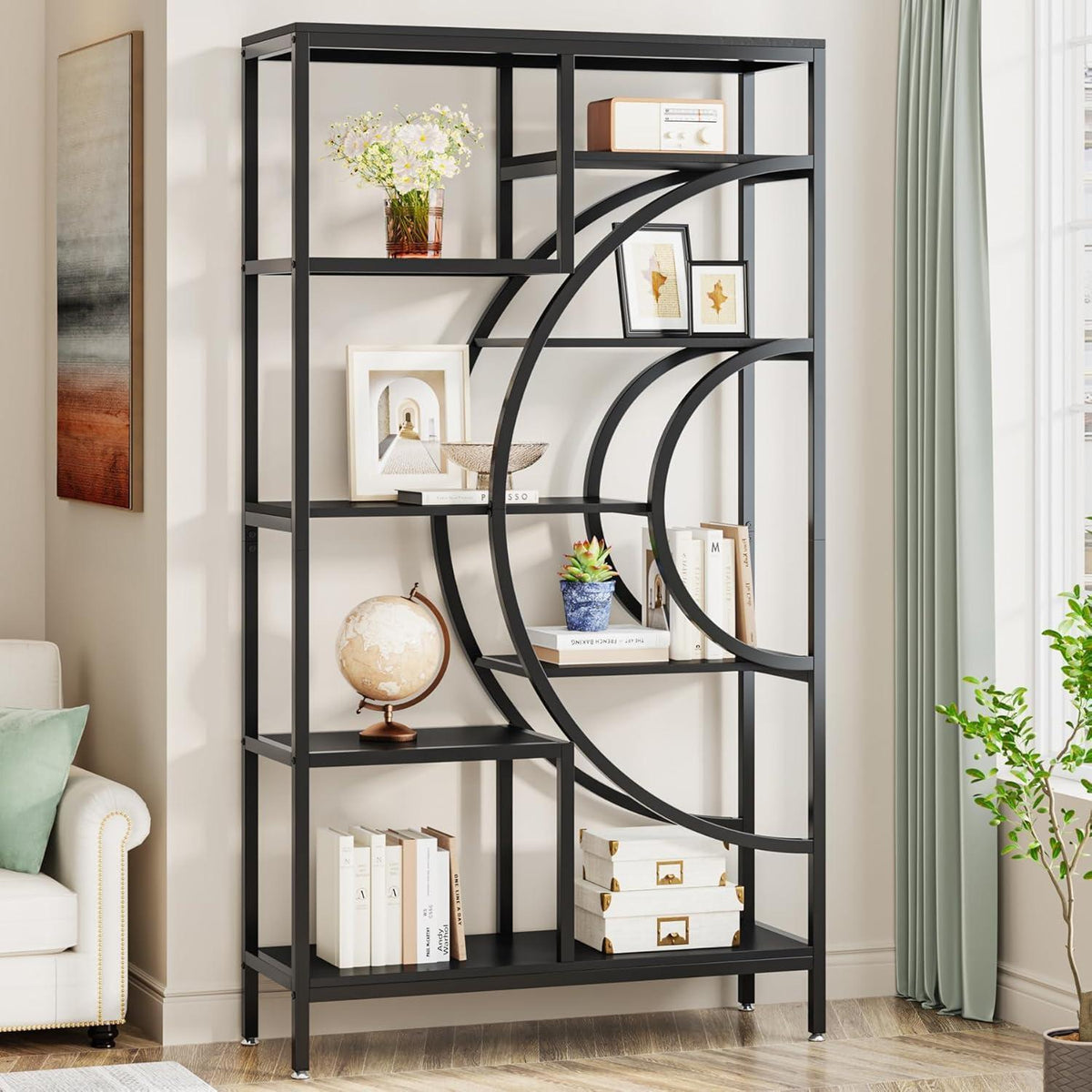 Industrielles Bücherregal 179cm – Geometrisches Regal mit Metallrahmen