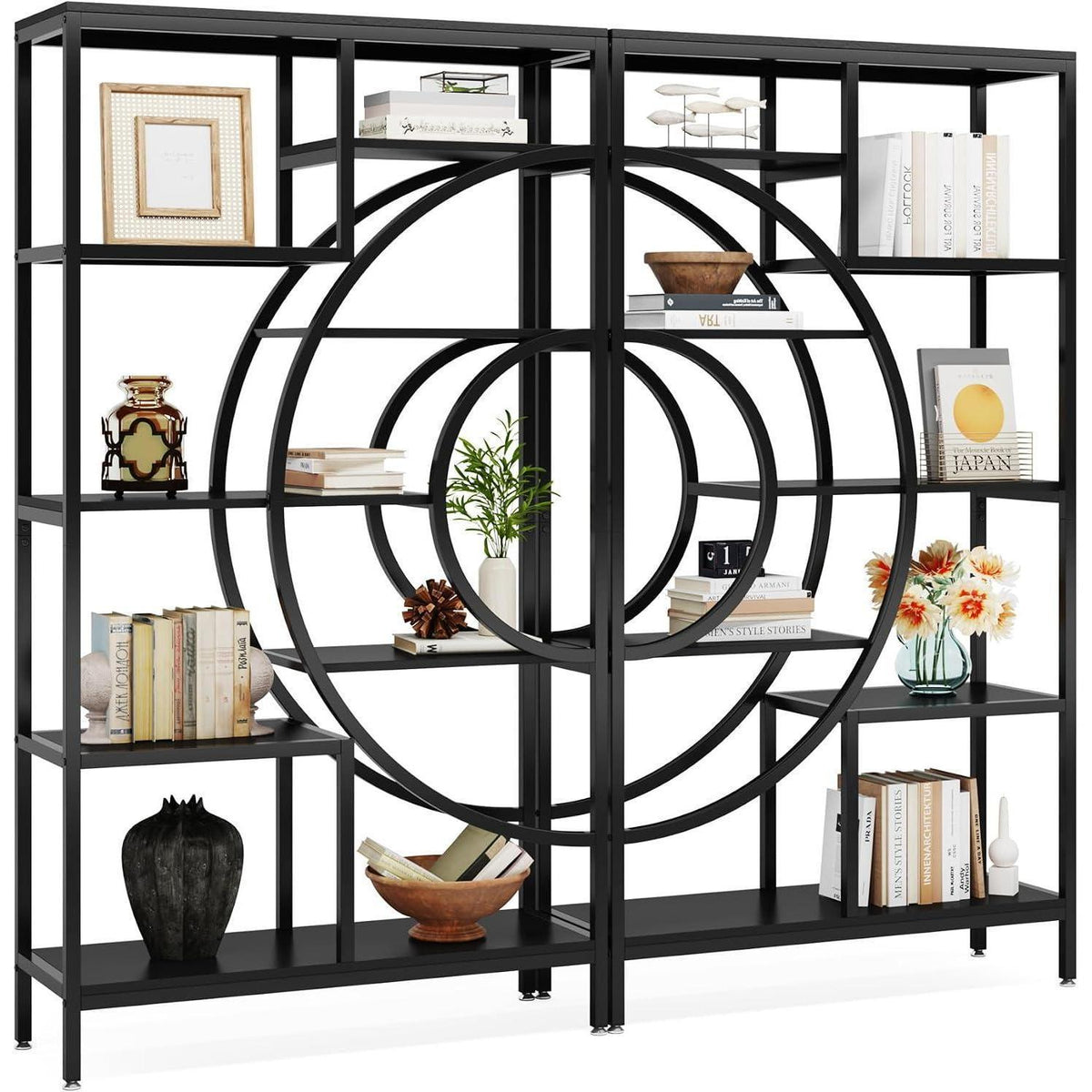 Industrielles Bücherregal 179cm – Geometrisches Regal mit Metallrahmen