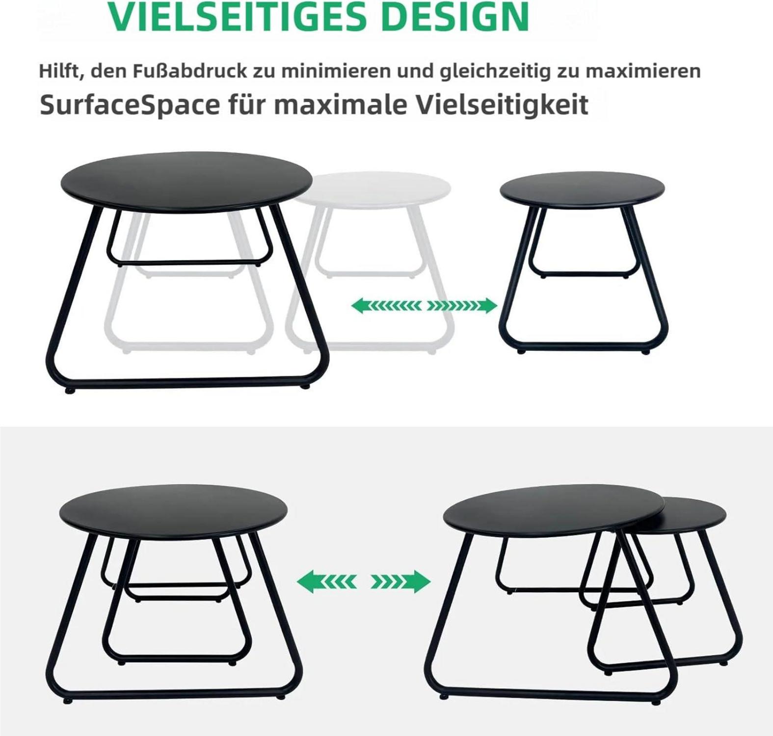 Outdoor Couchtisch Set von 2, wetterfester Stahl, Runde
