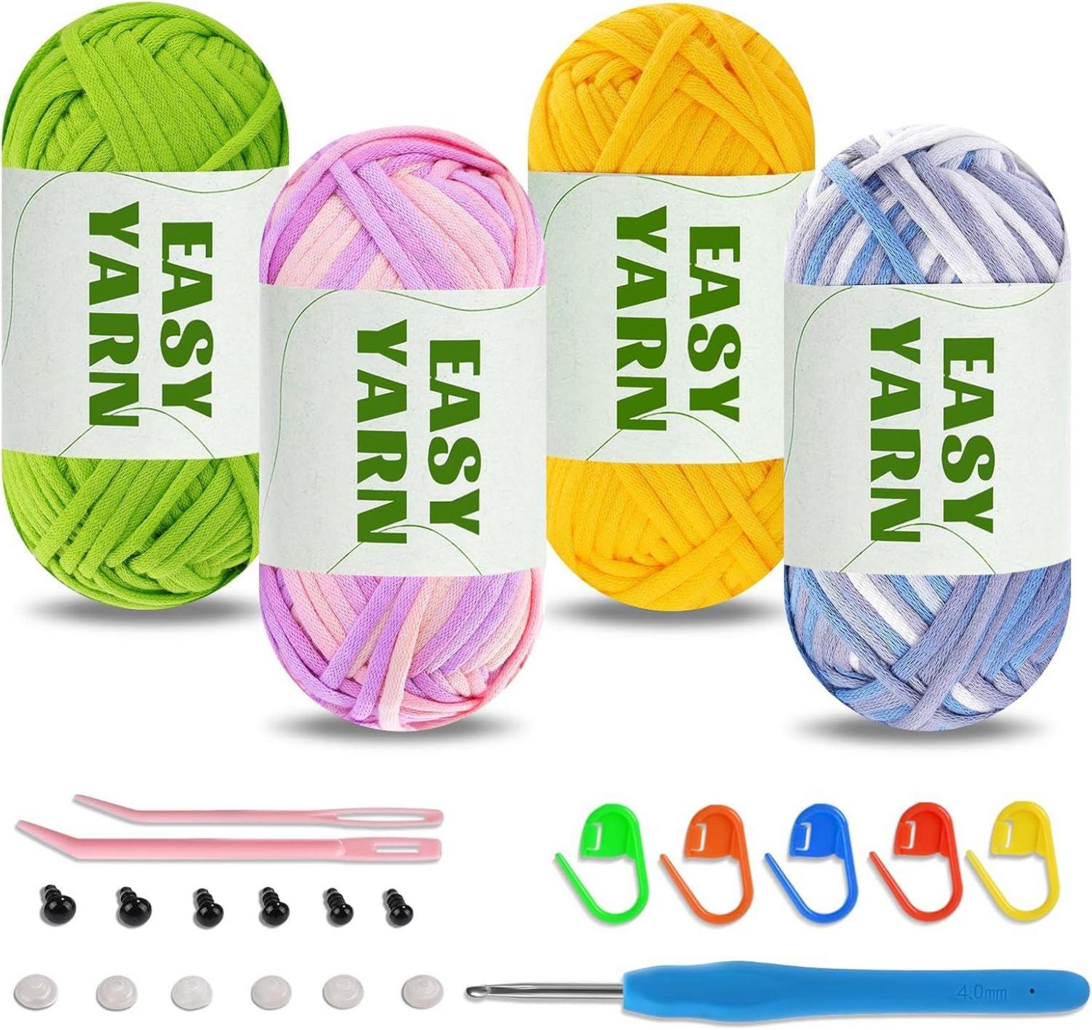 Dickes Häkelgarn für Anfänger, 4x50g Gelb+Grün+Blau+Rosa