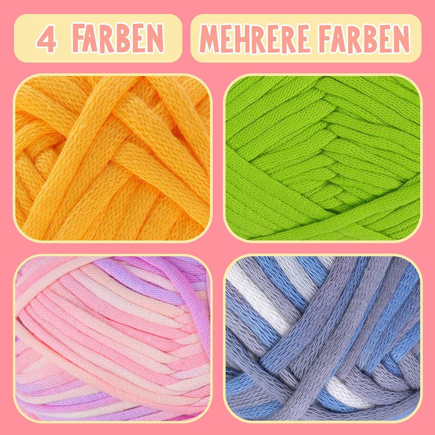 4x50g Häkelgarn für Anfänger in Gelb, Grün, Blau, Rosa