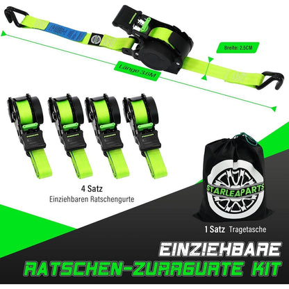 Automatischer Spanngurt-Set 4er-Pack – 3,6m x 25mm, Grün