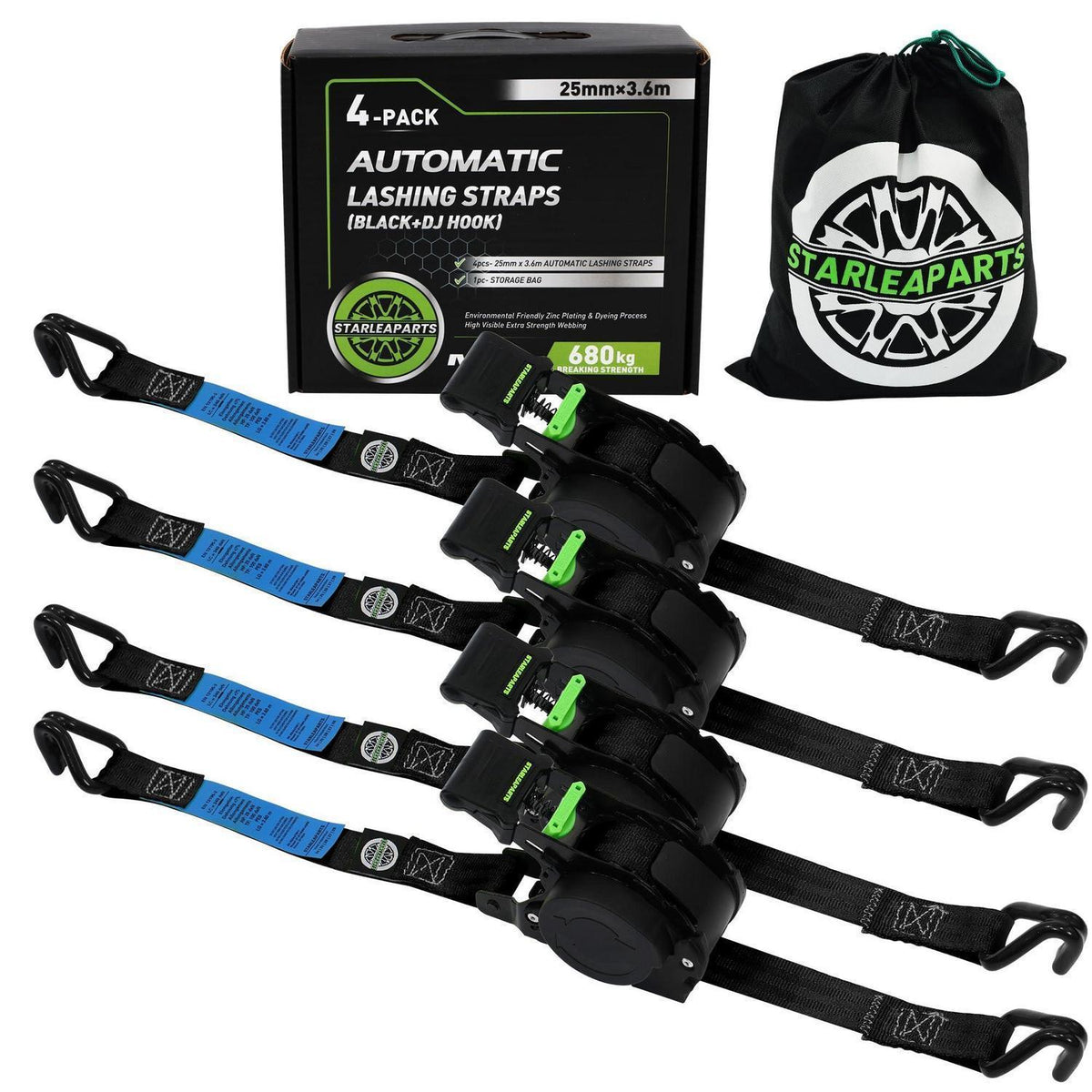 Automatischer Spanngurt-Set 4er-Pack – 3,6m x 25mm
