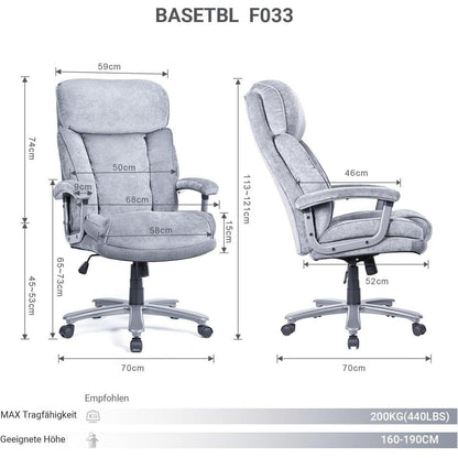 Ergonomischer Bürostuhl 200kg, Samt Drehstuhl Grau, Gaming