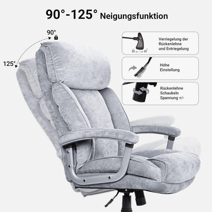 Ergonomischer Bürostuhl 200kg, Samt Drehstuhl Grau, Gaming