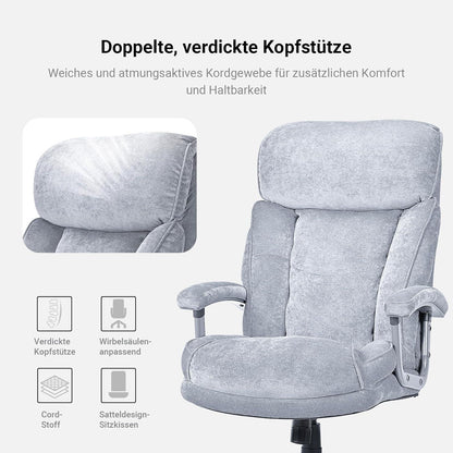 Ergonomischer Bürostuhl 200kg, Samt Drehstuhl Grau, Gaming