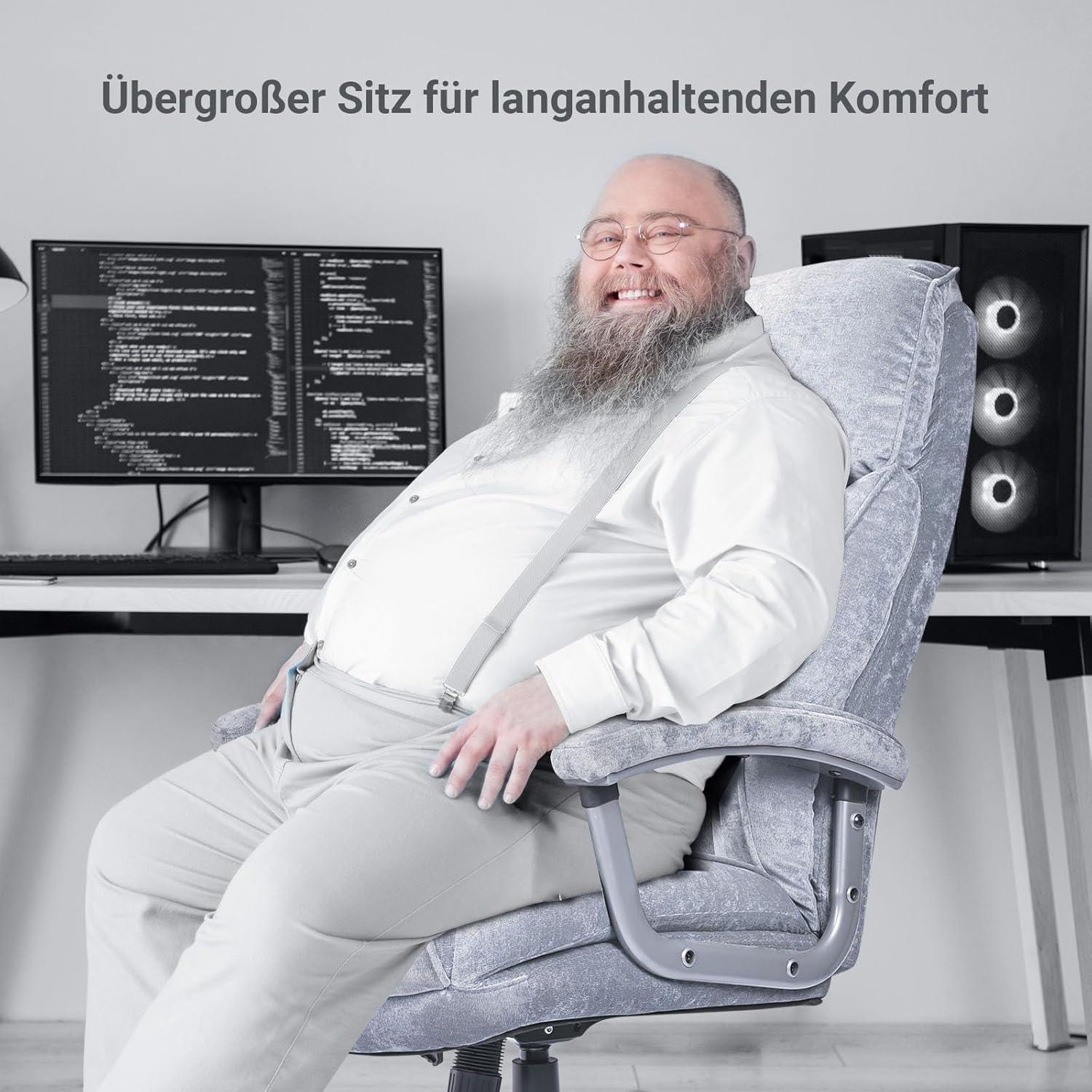 Ergonomischer Bürostuhl 200kg, Samt Drehstuhl Grau, Gaming