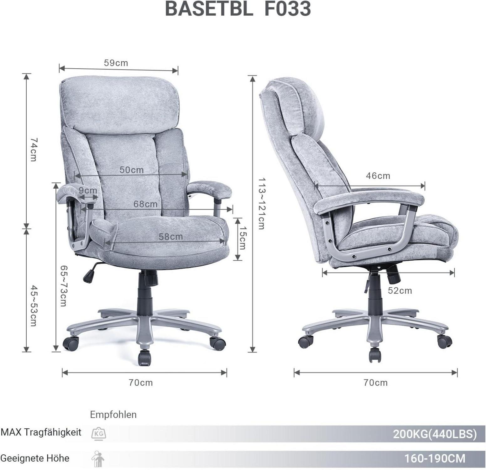 Ergonomischer Gamingstuhl mit maximaler Belastbarkeit 200kg Grau-Samt