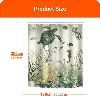 Duschvorhang Meeresschildkröte 180x200cm Antischimmel Textil inkl. 12