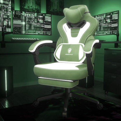 Gaming Stuhl Stoff mit Fußstütze und Massagefunktion Grün