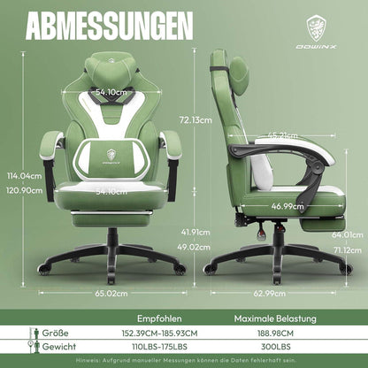 Gaming Stuhl Stoff mit Fußstütze und Massagefunktion Grün