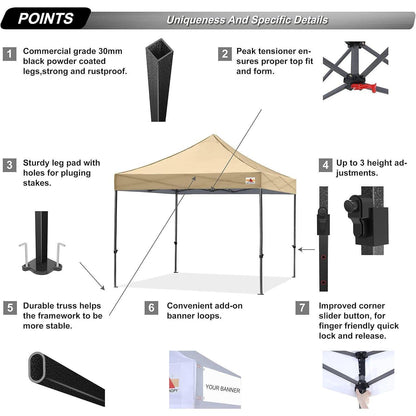 Pop-Up Pavillon 2,5x2,5m Wasserdicht Beige mit 3 Höhenstufen