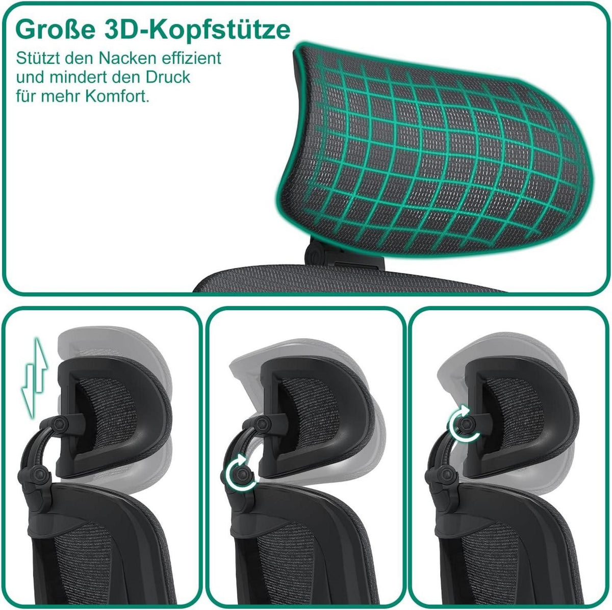 Ergonomischer Bürostuhl mit 3D-Lendenwirbelstütze & verstellbarer