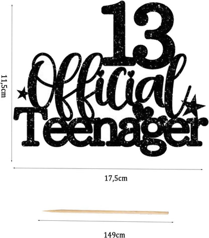 Tortendeko 13. Geburtstag Mädchen Junge Glitzer Schwarz Cake