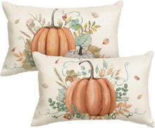 Herbst Kissenbezüge 2er Set 30x50 cm Orange Blätter Kürbisse