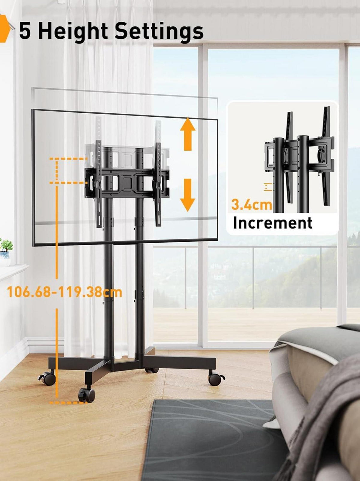 TV Ständer Rollbar für 32-70 Zoll Fernseher mit Rollen & Neigbarkeit