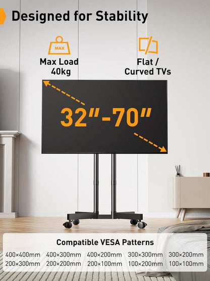 TV Ständer Rollbar 32-70 Zoll Höhenverstellbar Neigbar Rollen VESA 400x400 mm