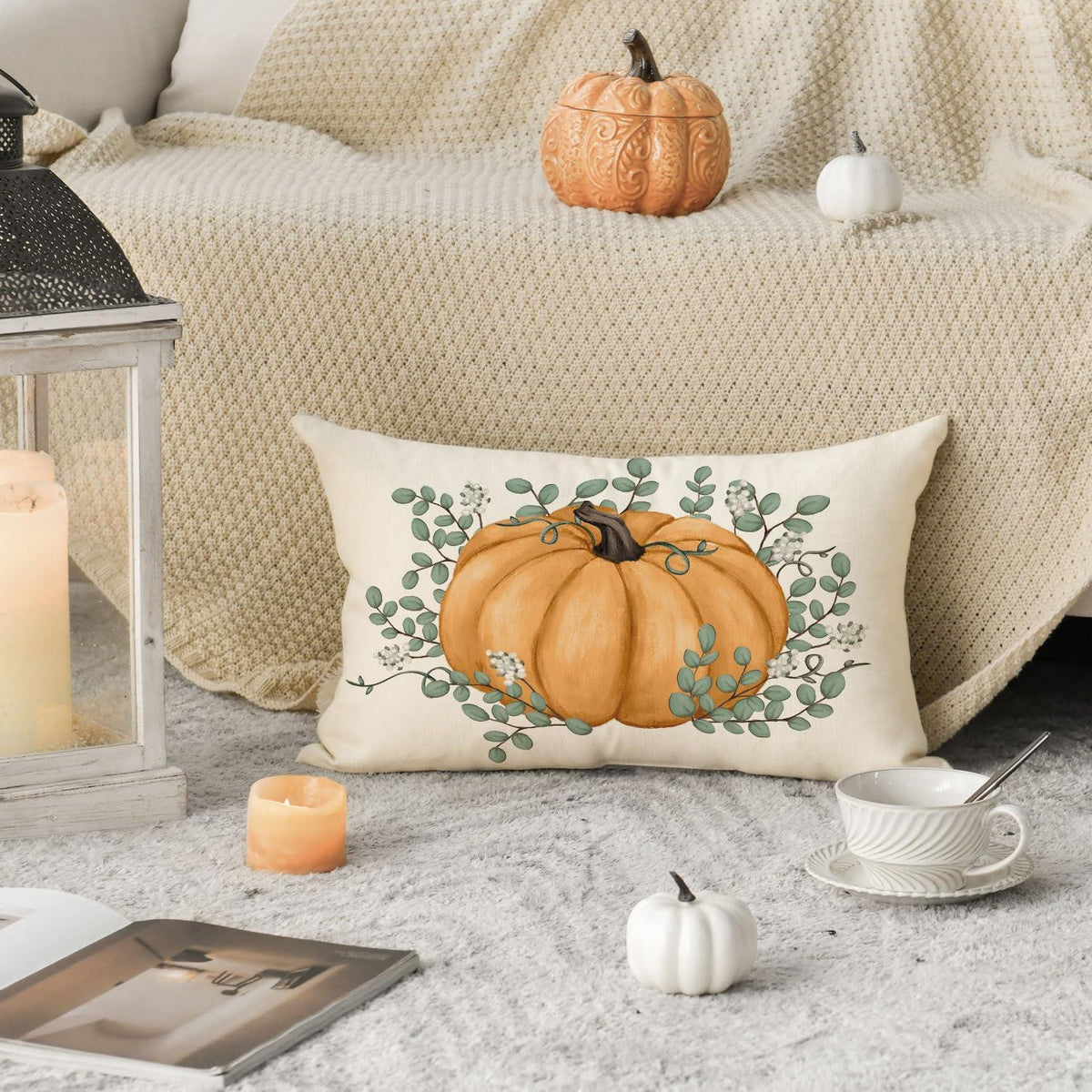 Orange Herbst Kürbisse Kissenbezüge 2er Set 30x50 cm Sofakissen