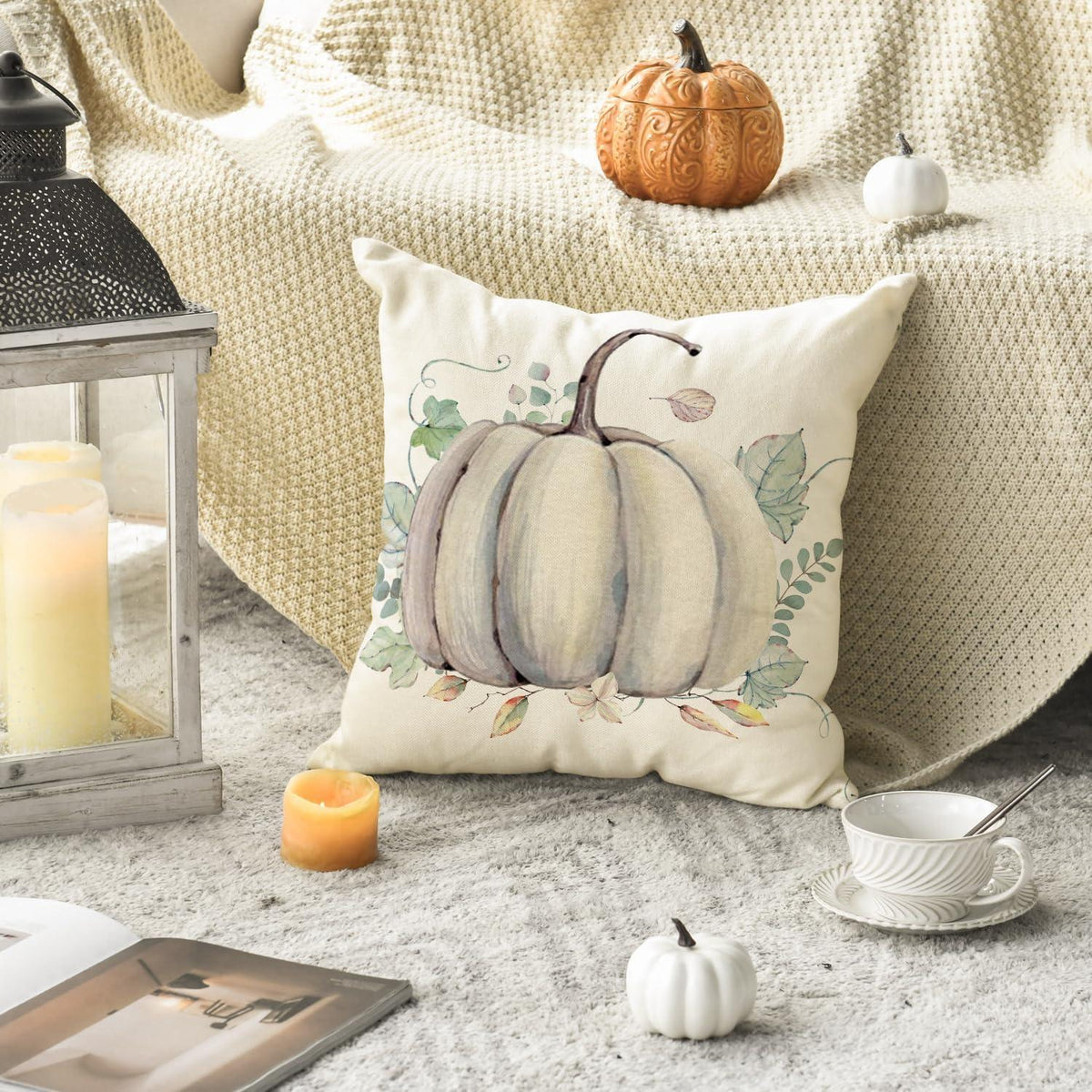 Herbst Kissenbezüge Blätter Kürbisse LKW 45x45cm 2er Set