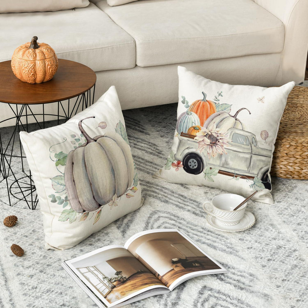 Artoid Herbst Kürbisse Kissenbezüge 45x45cm 2er Set Beige