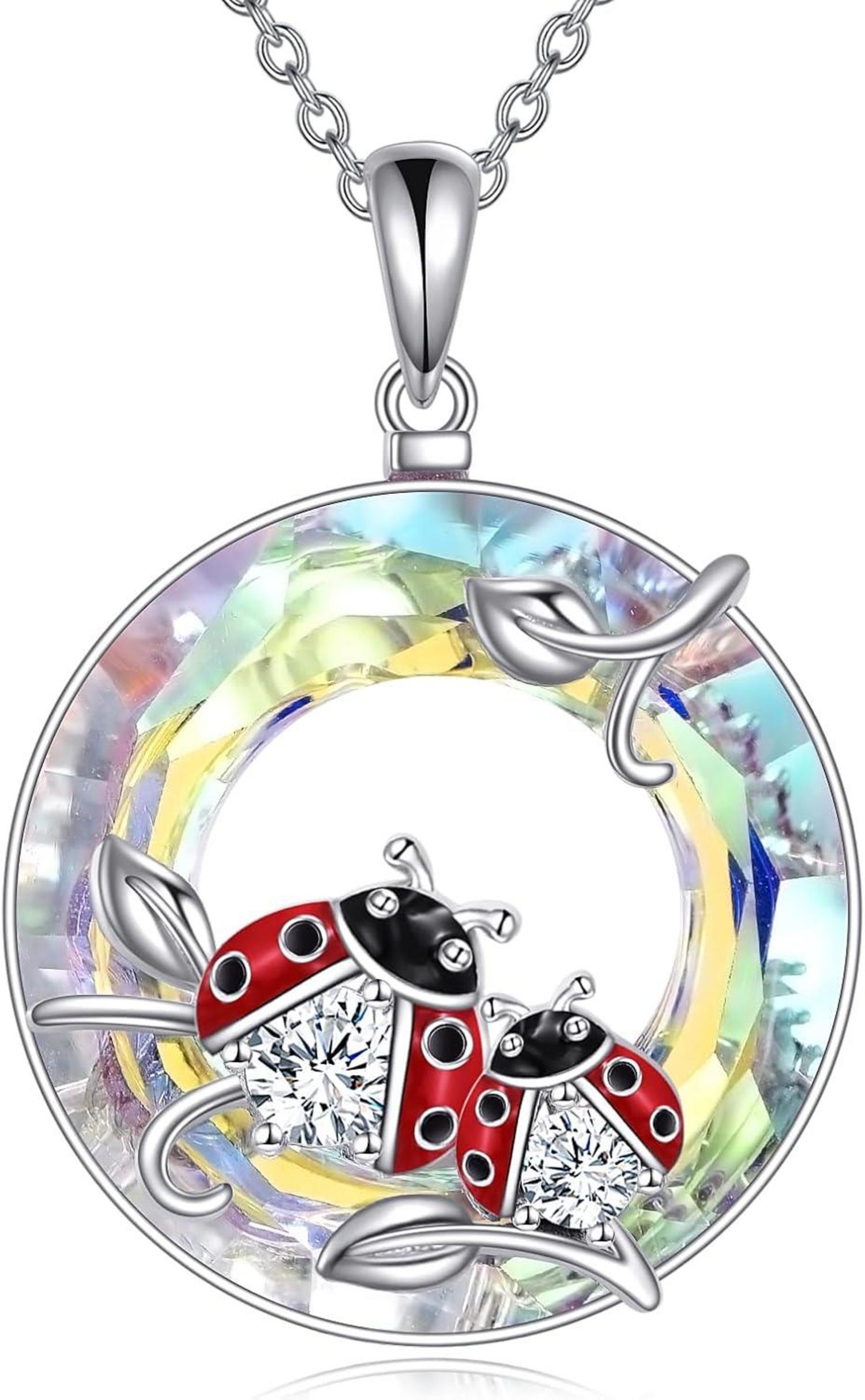 Kristall Marienkäfer Halskette Sterling Silber Anhänger Schmuck