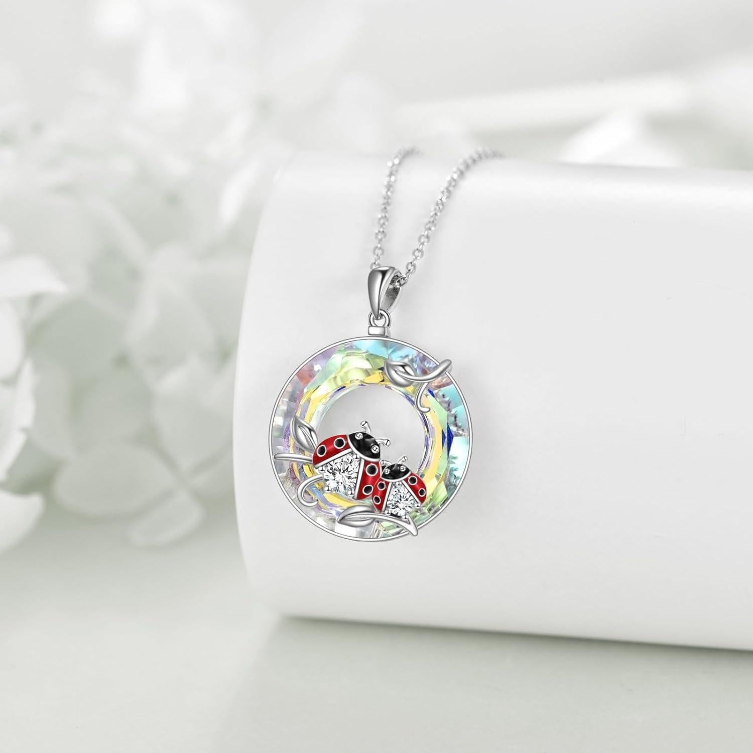 Kristall Marienkäfer Halskette Sterling Silber Anhänger Schmuck