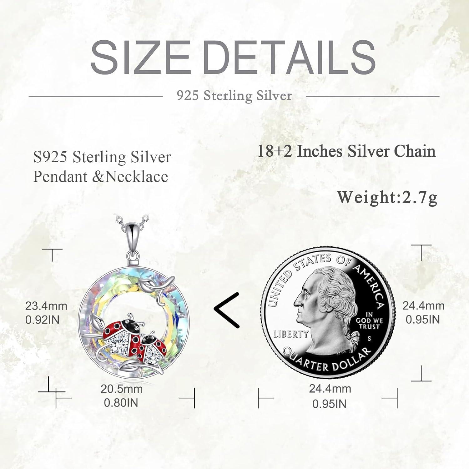 Marienkäfer Halskette Sterling Silber Kristall Anhänger Schmuck