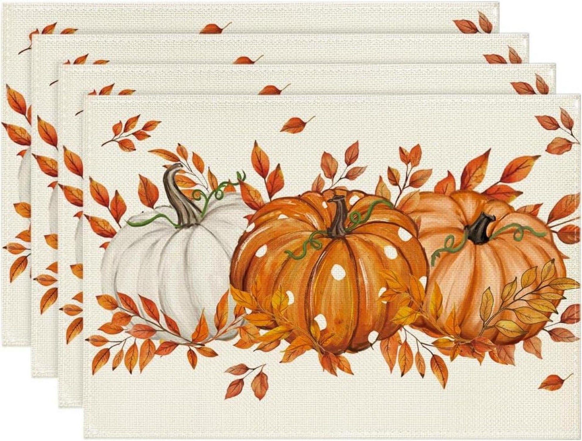 Artoid Mode Herbst Planken Blätter Orange Kürbisse Platzsets 4er Set