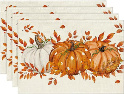 Artoid Mode Herbst Planken Blätter Orange Kürbisse Platzsets 4er Set