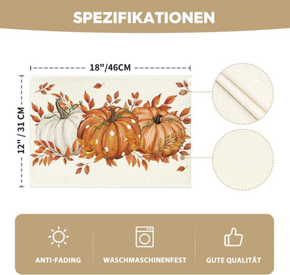 Herbst Orange Kürbisse Blätter Platzsets 4er Set 30x45cm - Artoid Mode