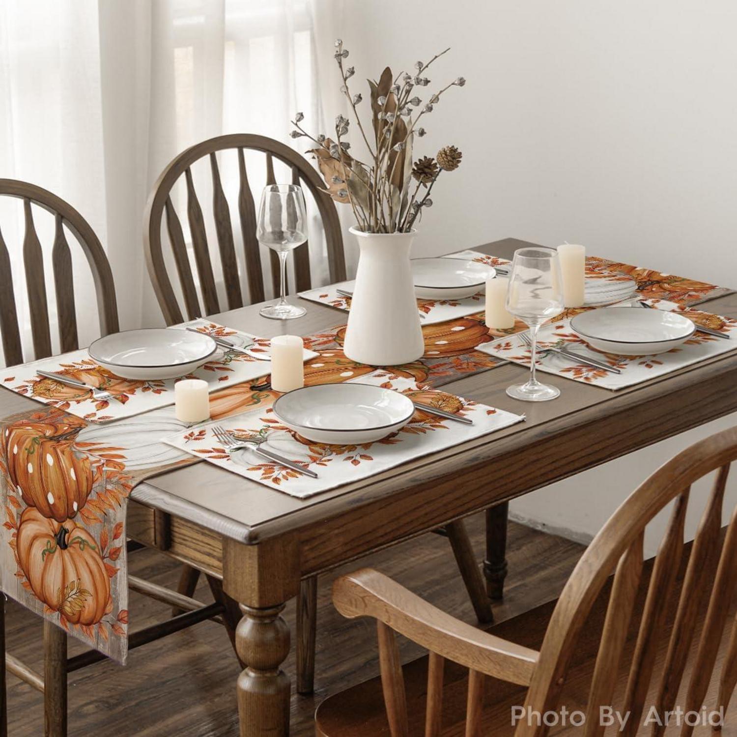Herbstliche Tischsets Kürbisse Blätter Orange 4er Set 30x45cm